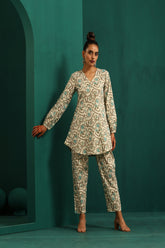 Truebrowns Teal Floral Cotton Printed Short Co-Ord Set